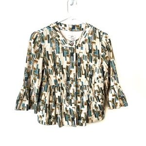 J.Jill 100% Silk Flutter Sleeve Abstract Print Blazer
